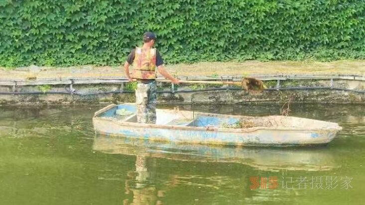 湖北省荊門市龍泉公園清理水中垃圾